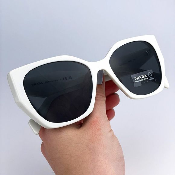 Prada PR19ZS 1425S0 Sunglasses Talc White Dark Grey Rectangle Women - Picture 4 of 11